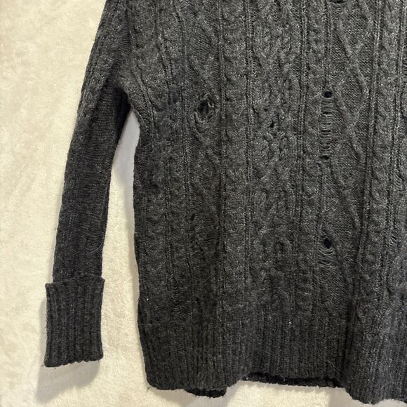 Free People Oversized Alpaca Blend Distressed Cable Knit Sweater Small Grey - Picture 4 of 14